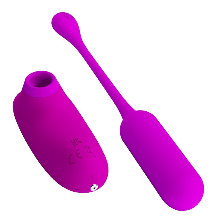 Set Curupira 2 Jucarii, 12 Moduri Vibratii si 4 Moduri Suctiune, Silicon, USB, Mov