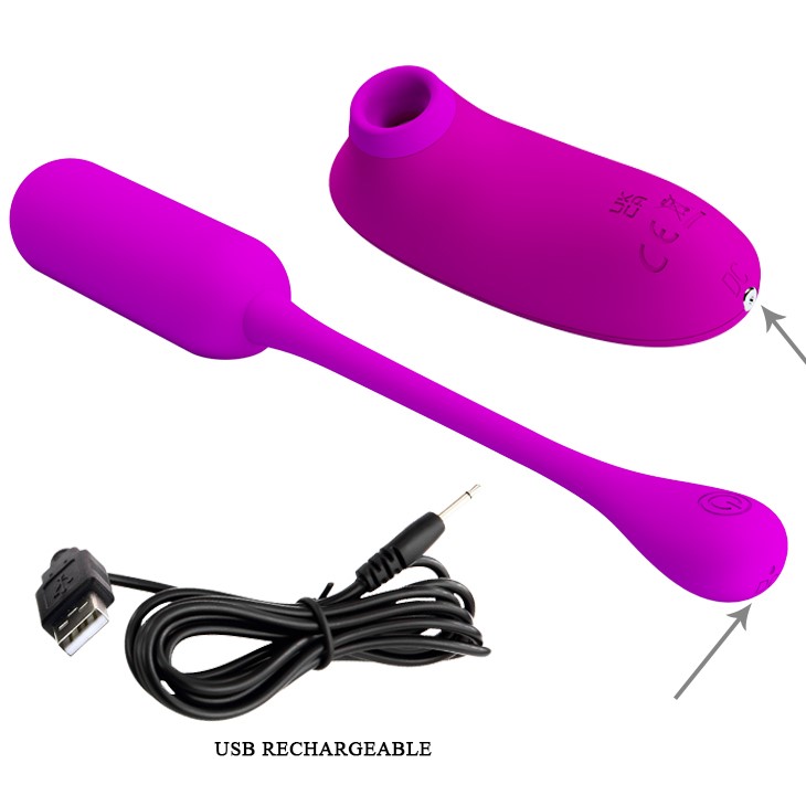 Set Curupira 2 Jucarii, 12 Moduri Vibratii si 4 Moduri Suctiune, Silicon, USB, Mov