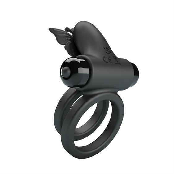 Inel Penis Pretty Love Passionate Ring IX, 10 Moduri Vibratii, Silicon, Negru