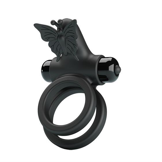 Inel Penis Pretty Love Passionate Ring IX, 10 Moduri Vibratii, Silicon, Negru