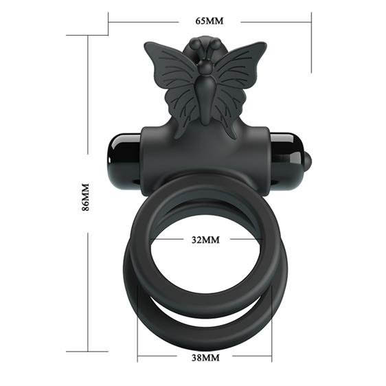 Inel Penis Pretty Love Passionate Ring IX, 10 Moduri Vibratii, Silicon, Negru