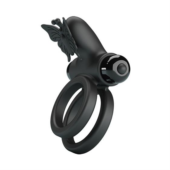 Inel Penis Pretty Love Passionate Ring IX, 10 Moduri Vibratii, Silicon, Negru