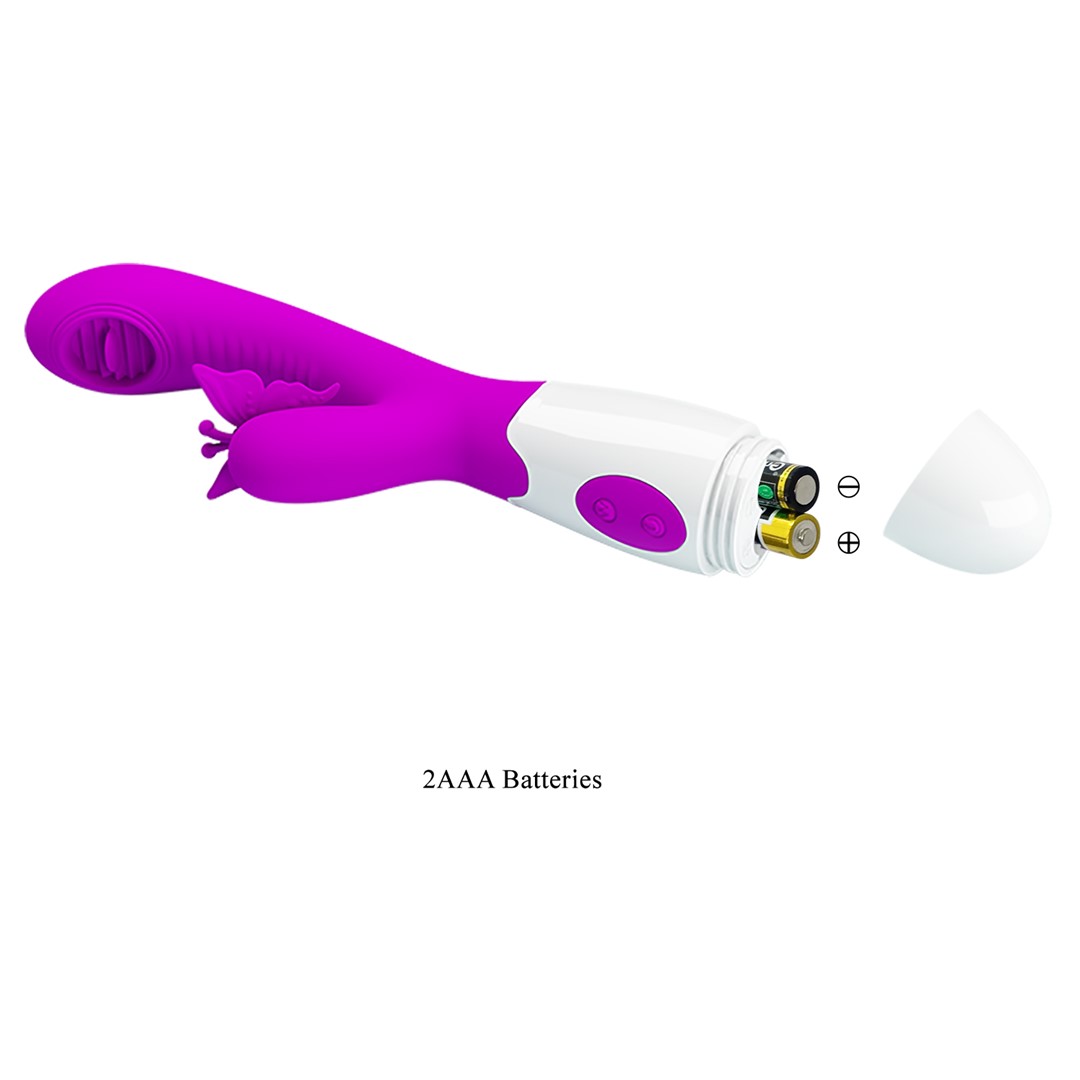 Vibrator Pretty Love Moth, 12 Moduri Vibratii, 3 Ritmuri Miscari Limba, Silicon, Mov, 20.7 cm