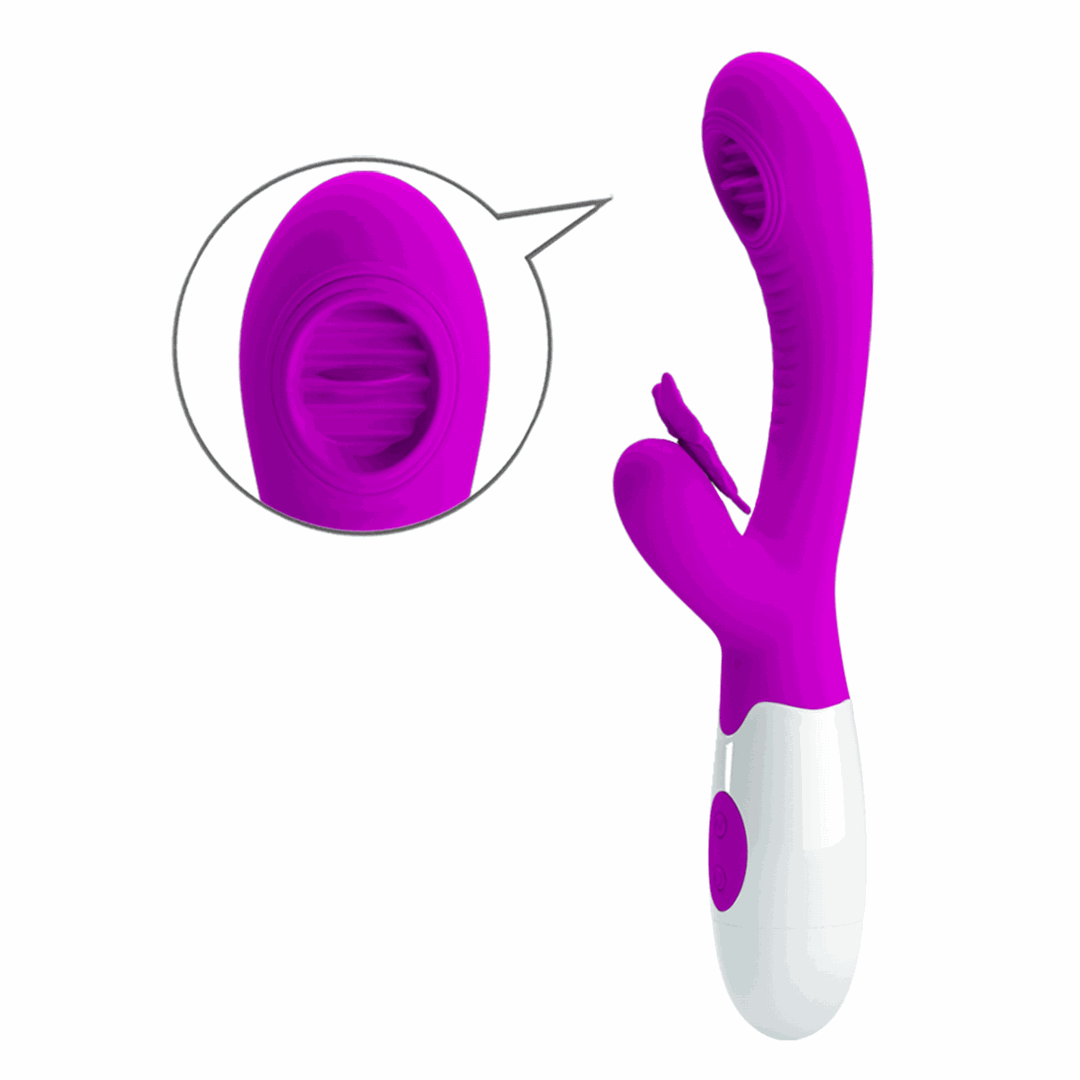 Vibrator Pretty Love Moth, 12 Moduri Vibratii, 3 Ritmuri Miscari Limba, Silicon, Mov, 20.7 cm