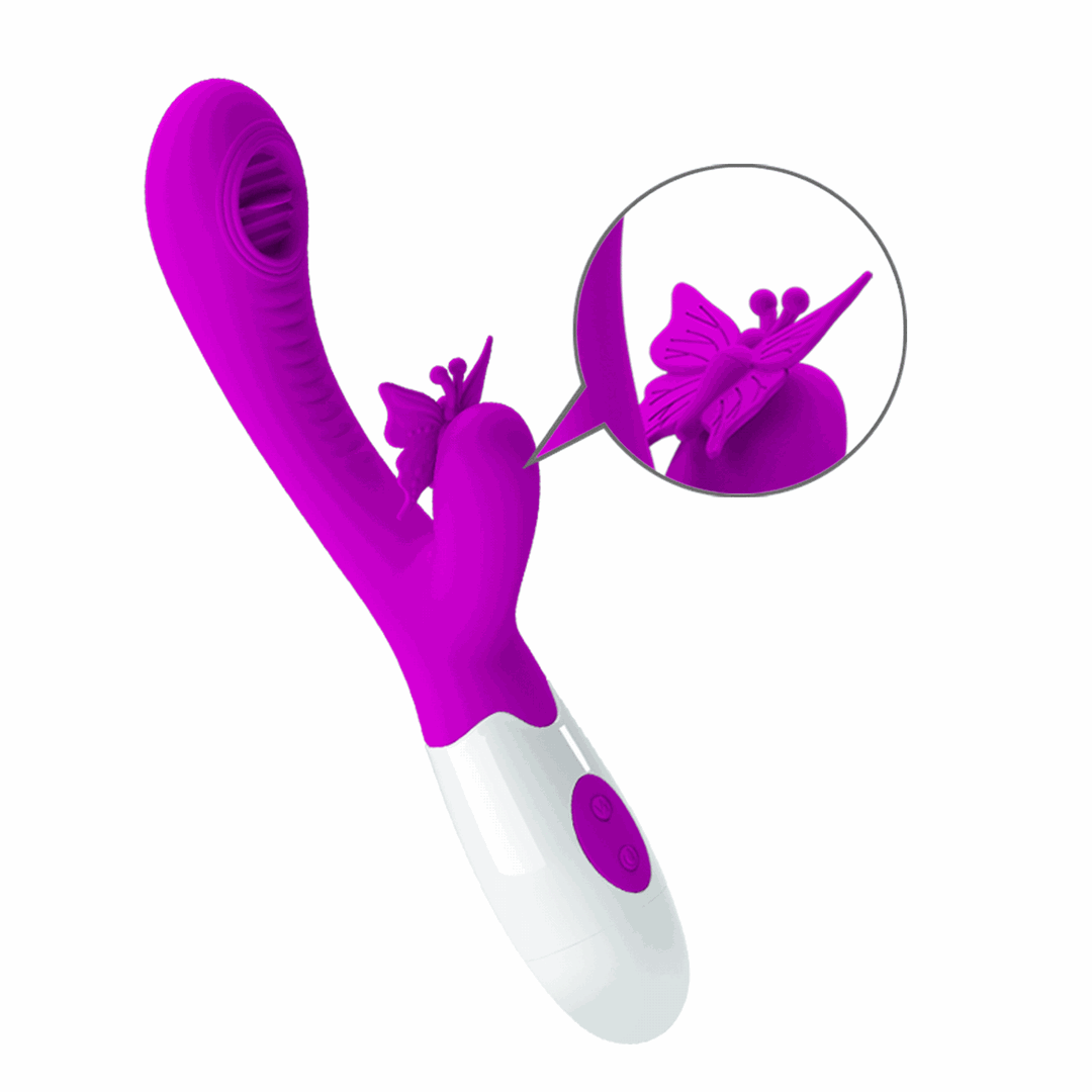 Vibrator Pretty Love Moth, 12 Moduri Vibratii, 3 Ritmuri Miscari Limba, Silicon, Mov, 20.7 cm
