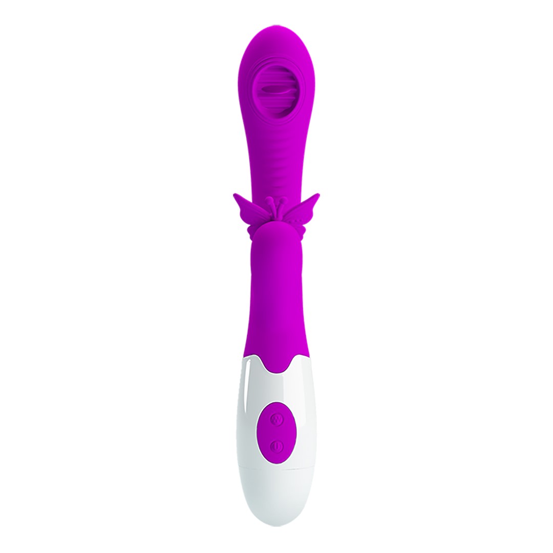 Vibrator Pretty Love Moth, 12 Moduri Vibratii, 3 Ritmuri Miscari Limba, Silicon, Mov, 20.7 cm