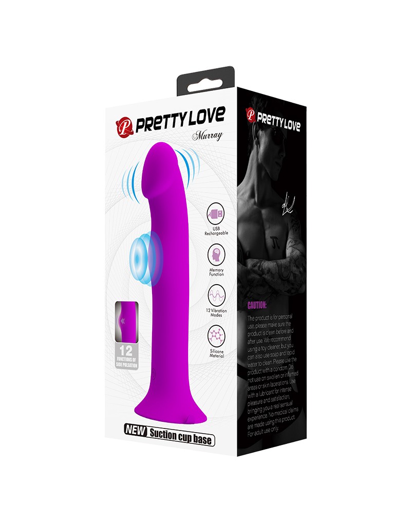 Vibrator Pretty Love Murray, 12 Moduri Vibratii si Pulsatii, Silicon, USB, Mov, 19 cm