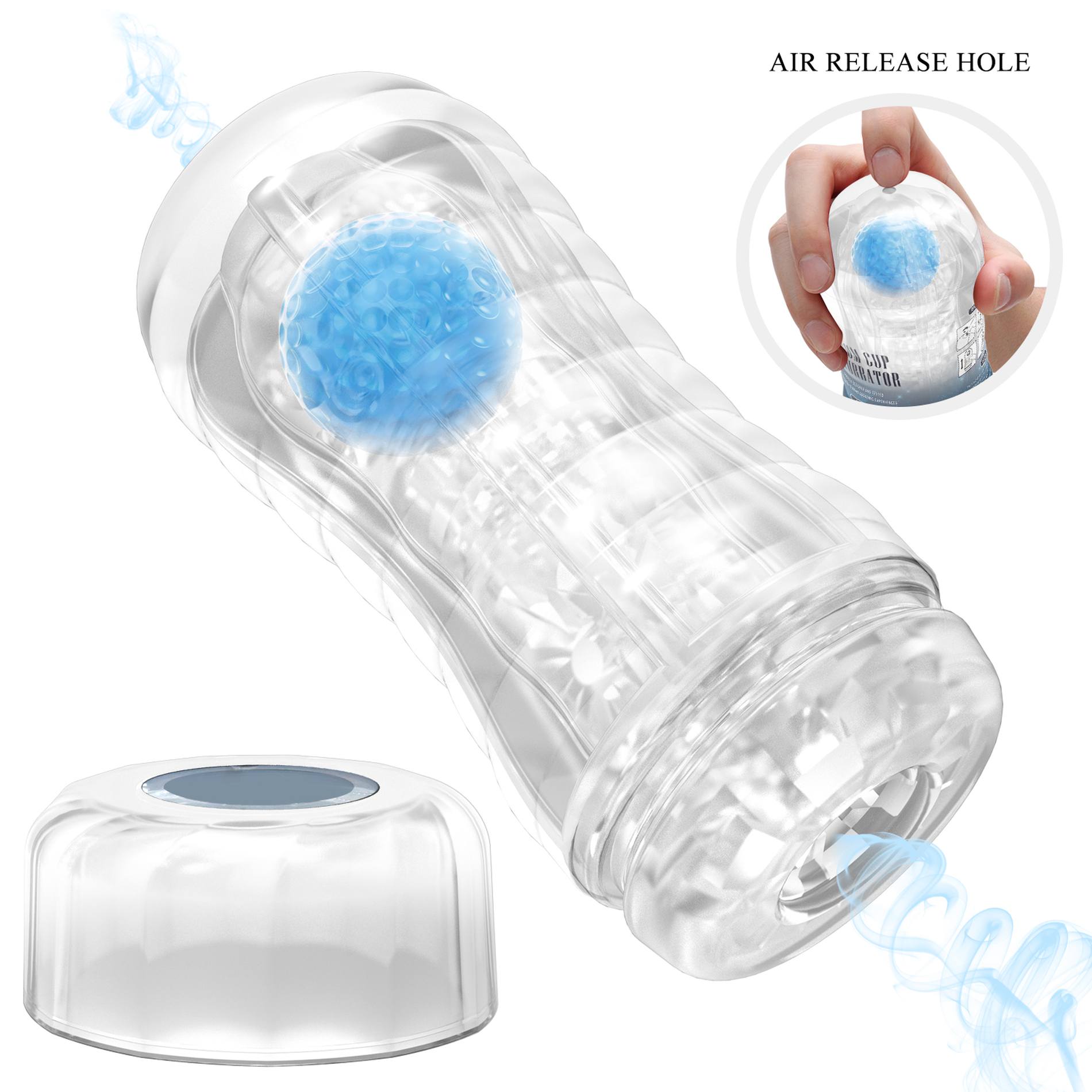 Masturbator Blue Planet cu Bila de Intensitate, TPR, Albastru, 18 cm