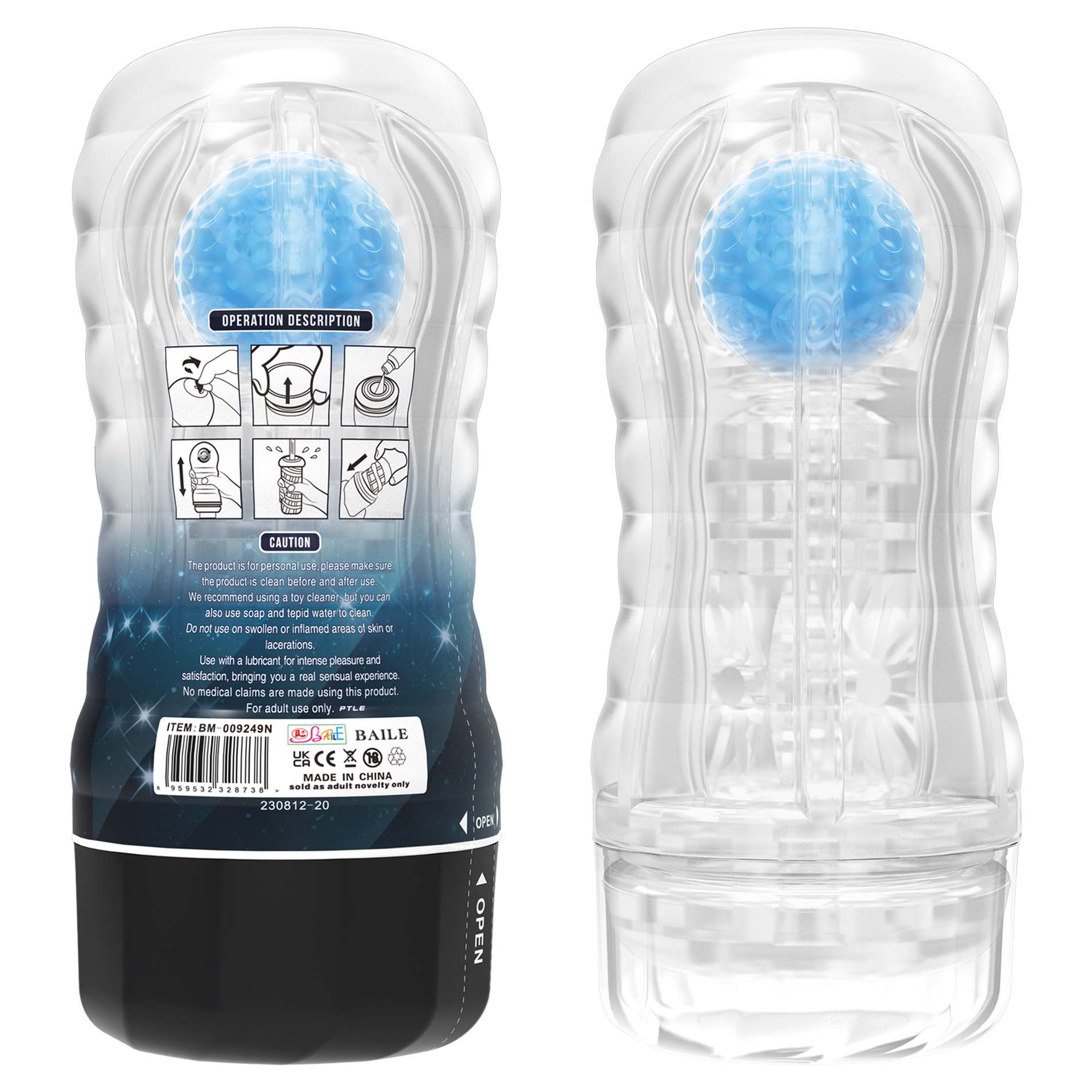 Masturbator Blue Planet cu Bila de Intensitate, TPR, Albastru, 18 cm