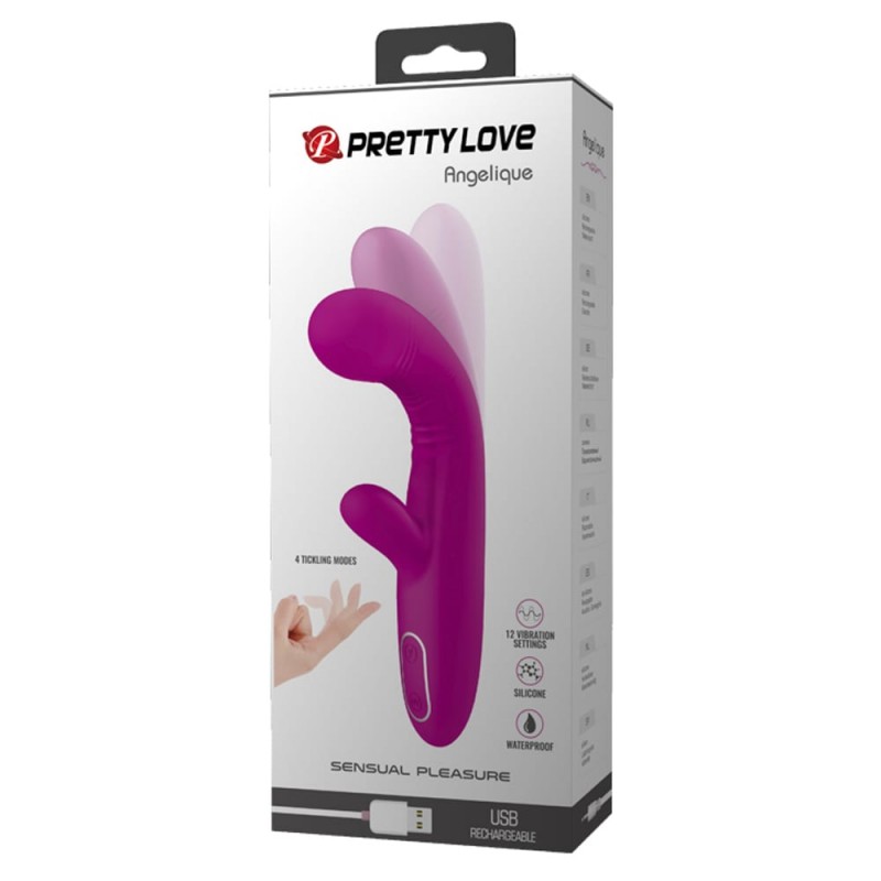 Vibrator Angelique 12 Moduri Vibratii+4 Moduri Tickling Move Silicon USB 21.5 cm