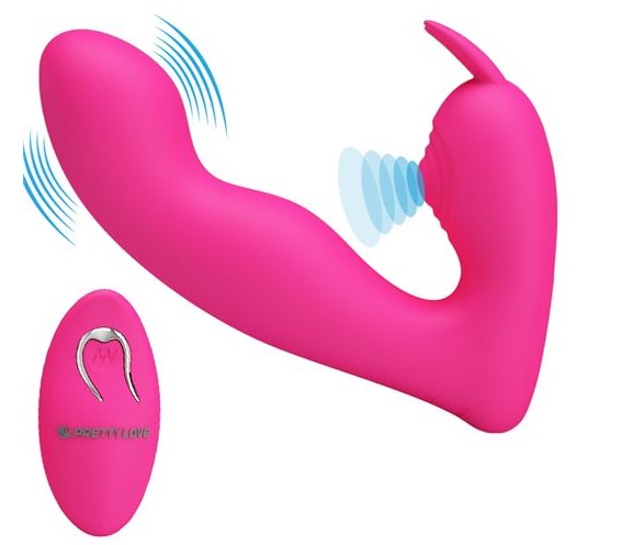 Vibrator Dubla Stimulare Josephine Remote Control 12 Moduri Vibratii Silicon USB Roz