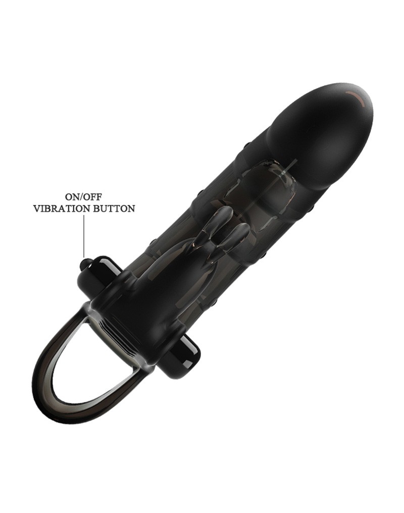 Prelungitor Penis Cuper 10 Moduri Vibratii, +4 cm, TPR, Negru
