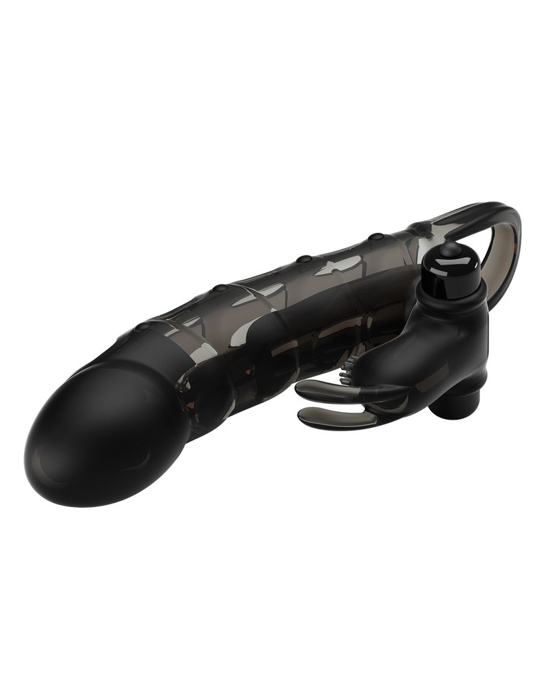 Prelungitor Penis Cuper 10 Moduri Vibratii, +4 cm, TPR, Negru