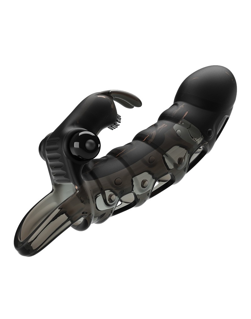 Prelungitor Penis Cuper 10 Moduri Vibratii, +4 cm, TPR, Negru