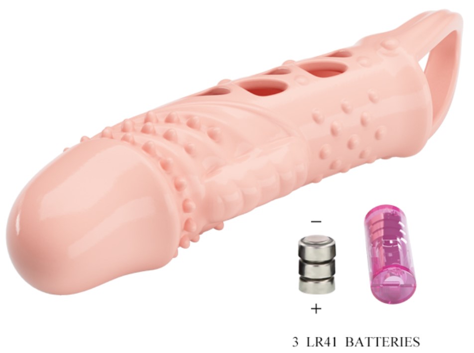 Prelungitor Penis Cecelia cu Vibratii, +2.5 cm, TPR, Natural