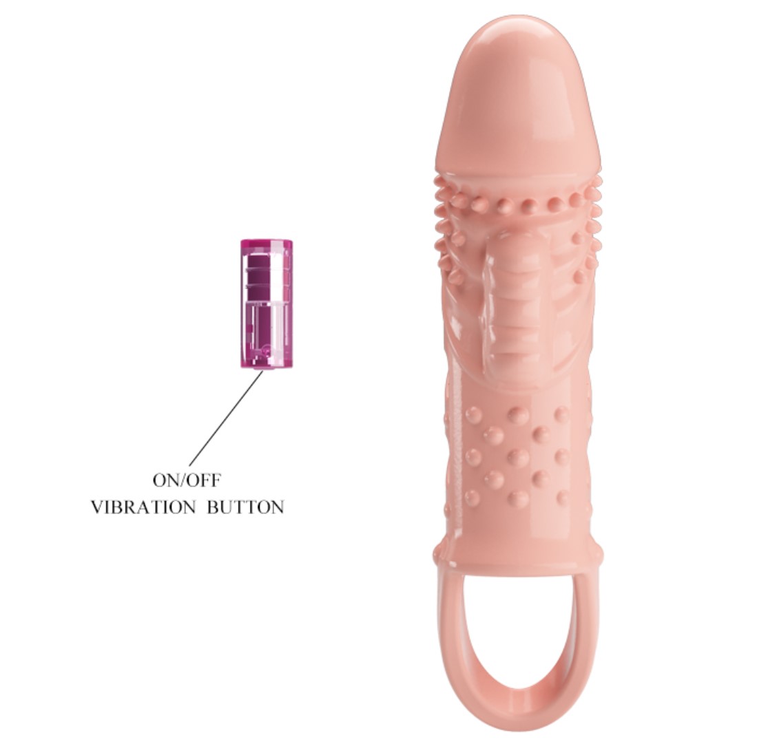 Prelungitor Penis Cecelia cu Vibratii, +2.5 cm, TPR, Natural