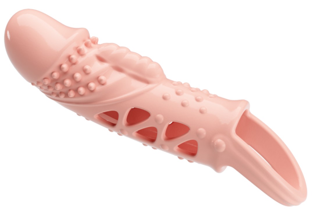 Prelungitor Penis Cecelia cu Vibratii, +2.5 cm, TPR, Natural