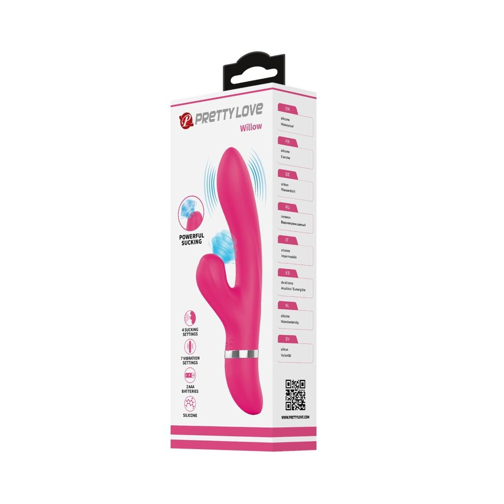 Vibrator Pretty Love Willow, 7 Moduri Vibratii, 4 Moduri Suctiune, Silicon, USB, Roz, 20.4 cm