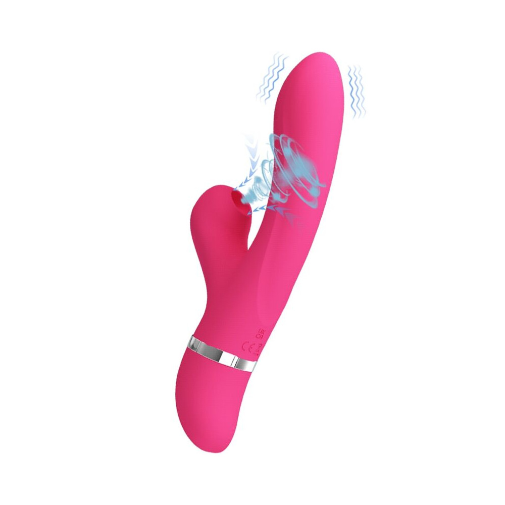 Vibrator Pretty Love Willow, 7 Moduri Vibratii, 4 Moduri Suctiune, Silicon, USB, Roz, 20.4 cm