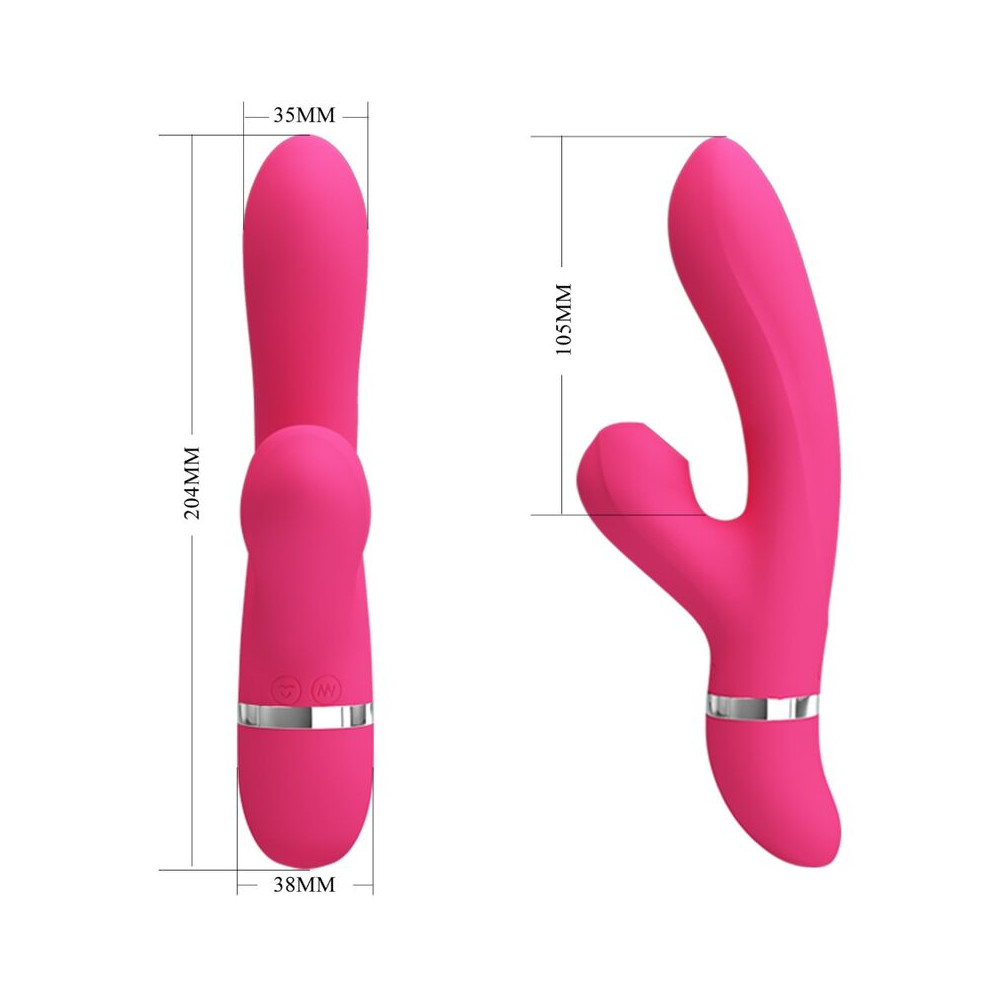 Vibrator Pretty Love Willow, 7 Moduri Vibratii, 4 Moduri Suctiune, Silicon, USB, Roz, 20.4 cm