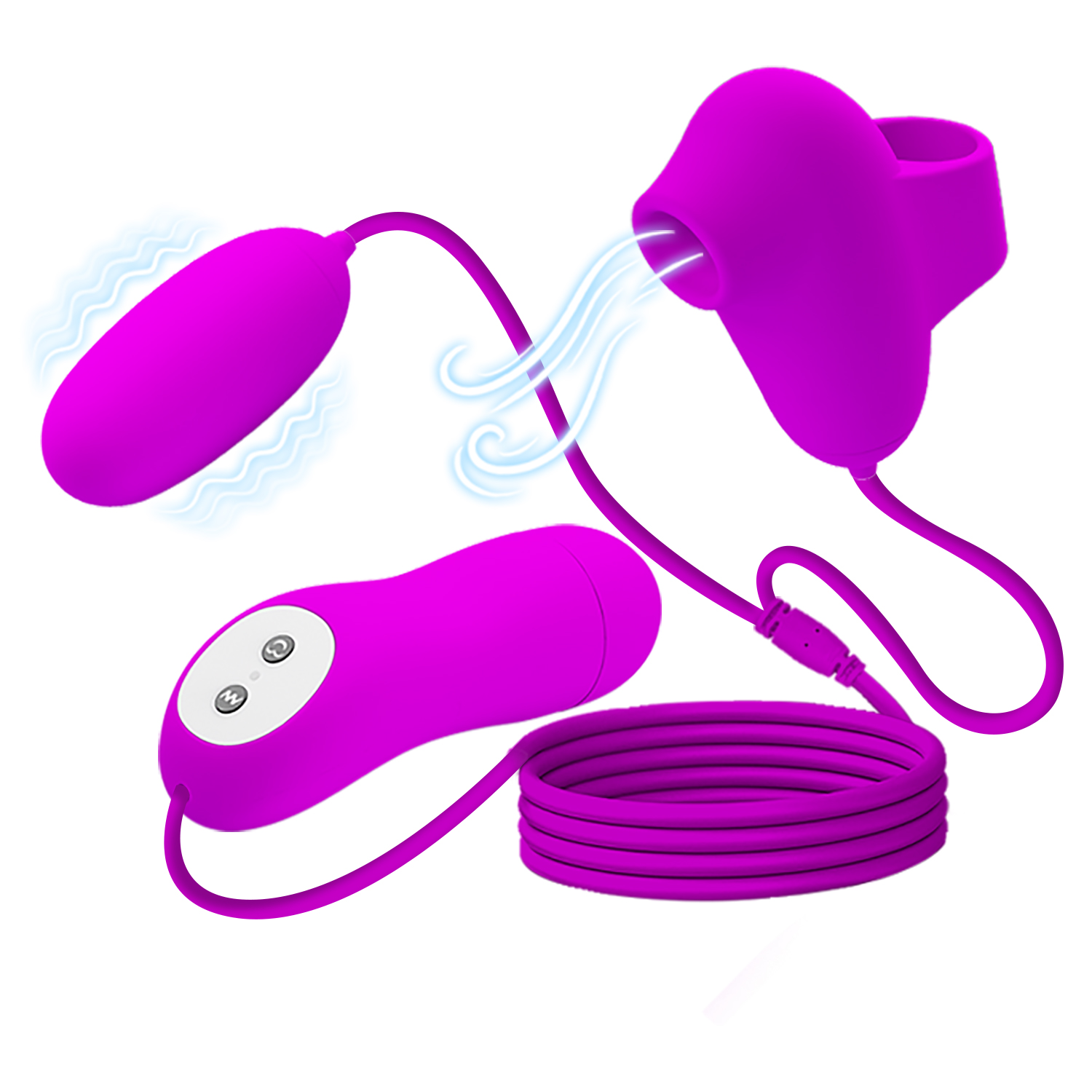 Stimulator Dublu Pretty Love, 12 Moduri Vibratii, 12 Moduri Suctiune, Silicon, Mov
