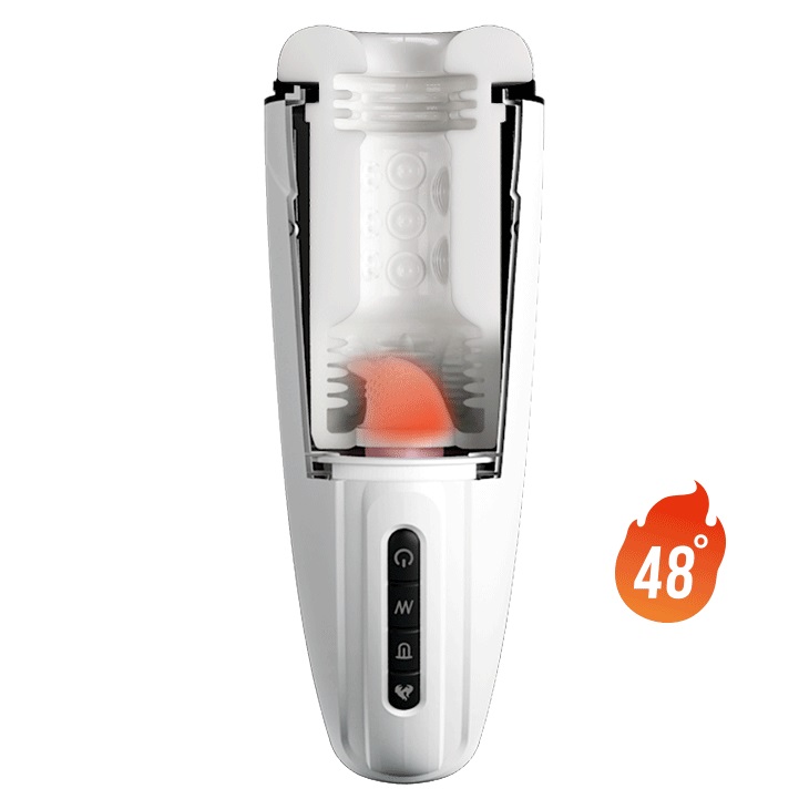 Masturbator Marissa, Licking, Vibrating, Heating, TPE, USB, Alb, 26 cm