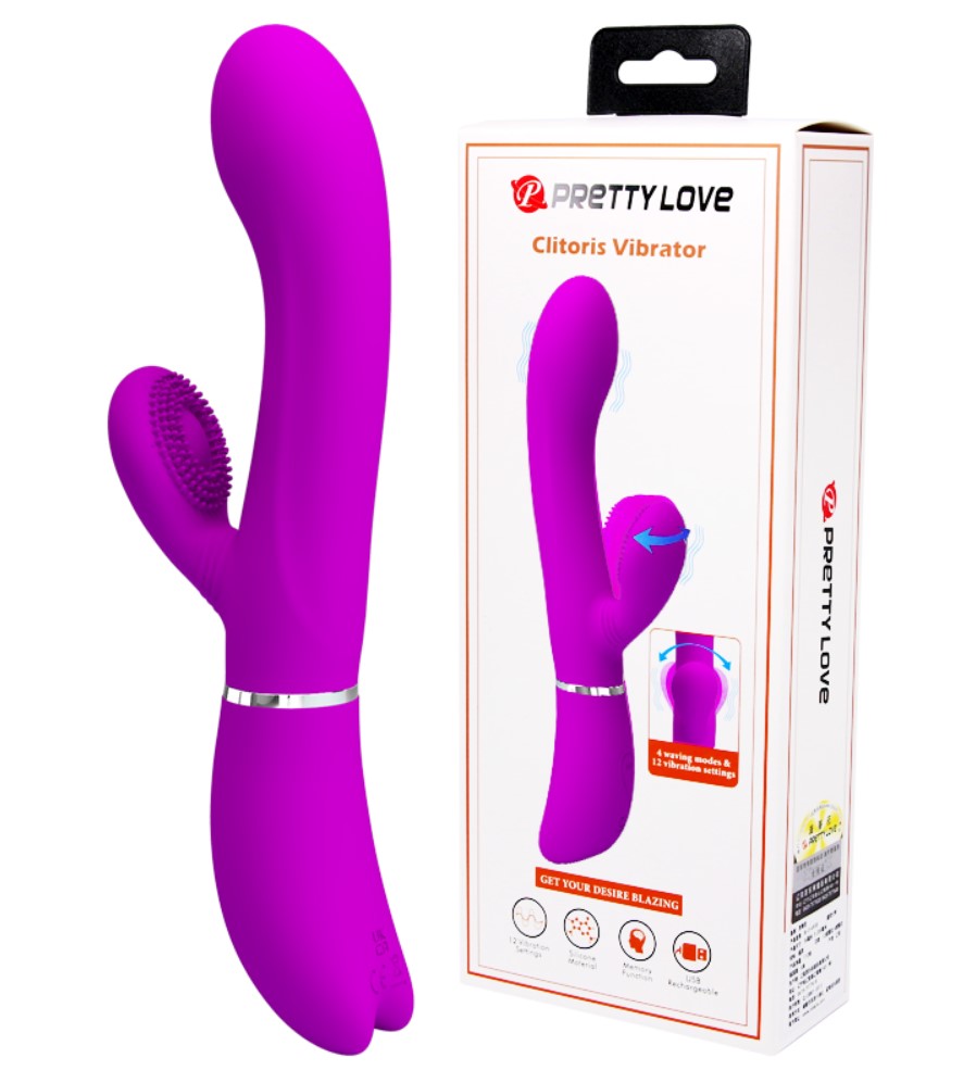 Vibrator Iepuras Pretty Love, 12+4 Moduri Stimulatoare, Silicon, USB, Mov, 20.8 cm