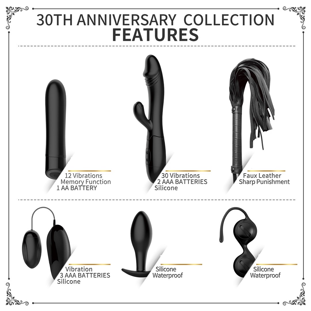 Set Anniversary Collection All Black Series, 6 Jucarii, Silicon, Negru