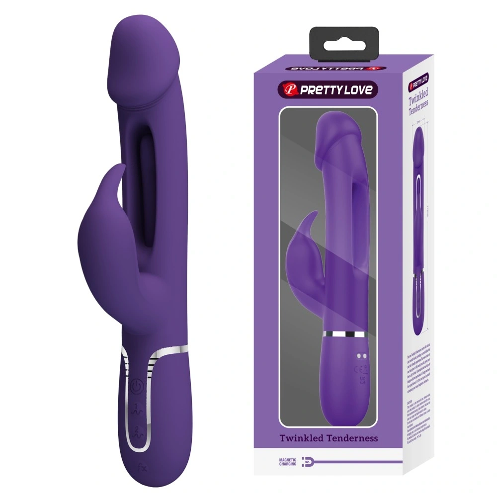Vibrator Iepuras Kampas, 7 Moduri Vibratii, 4 Moduri Pulsare, Silicon, USB Magnetic, Mov Inchis, 23.2 cm