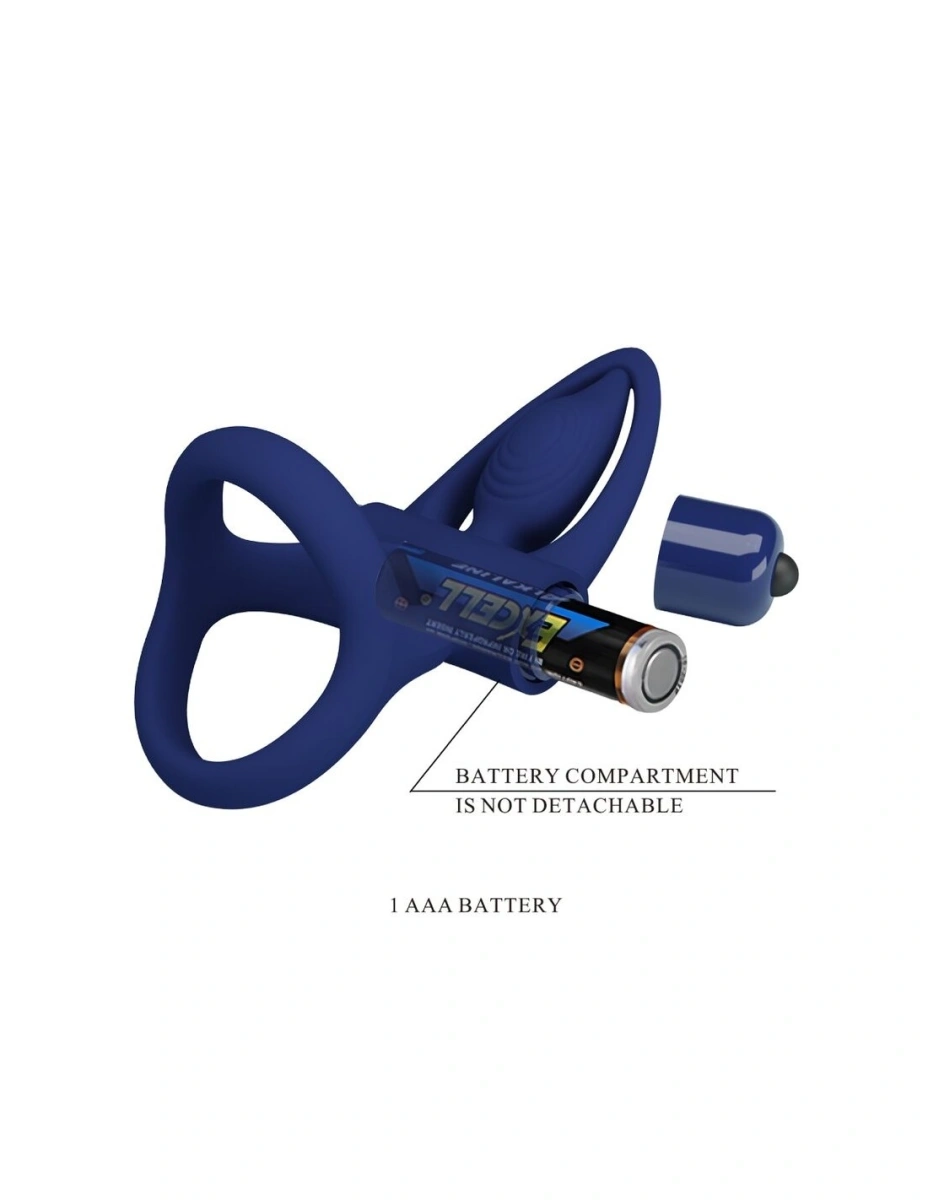 Inel Dublu De Penis Mat, 10 Moduri Vibratii, Silicon, Albastru