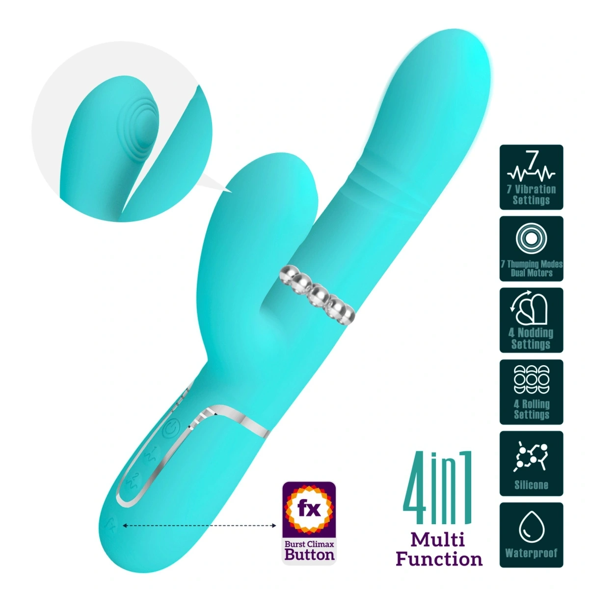 Vibrator Twinkled Tenderness Mariana, 4 in 1, Silicon, USB, Albastru, 22.6 cm