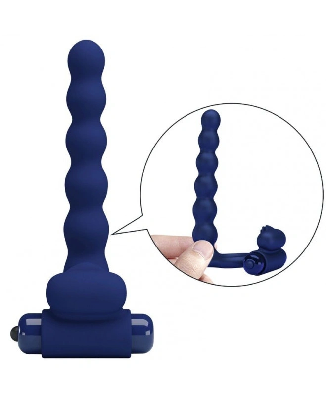 Inel de Penis cu Stimulator Anal Ajmal, 10 Moduri Vibratii, Silicon, Albastru