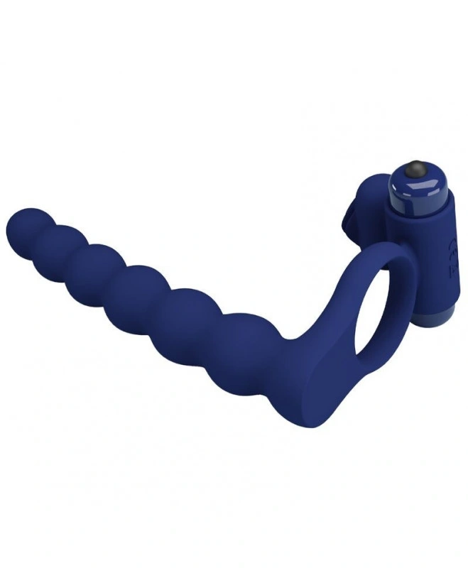 Inel de Penis cu Stimulator Anal Ajmal, 10 Moduri Vibratii, Silicon, Albastru