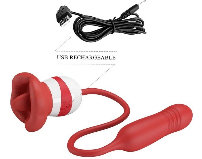 Stimulator Ashlynn, Thrusting, Licking, Vibrating, Silicon, USB, Rosu