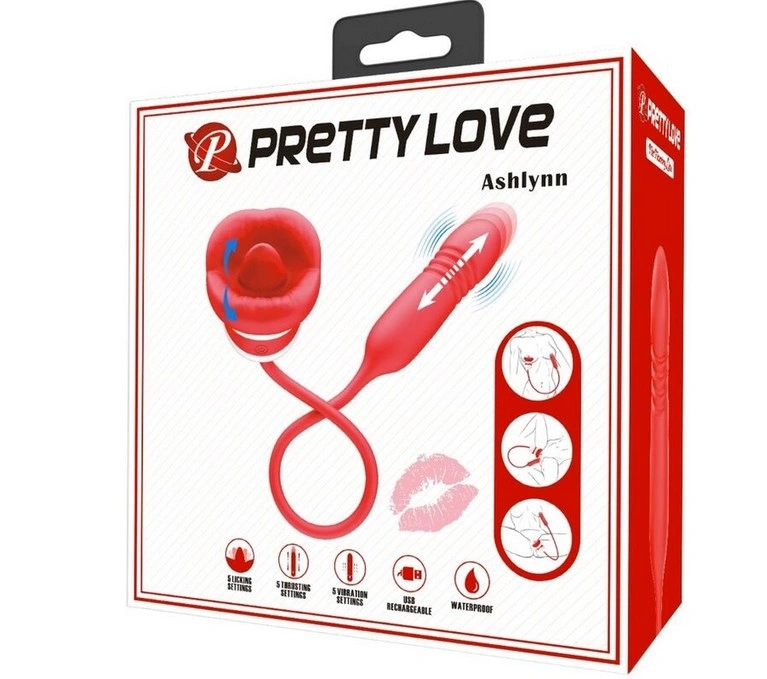 Stimulator Ashlynn, Thrusting, Licking, Vibrating, Silicon, USB, Rosu