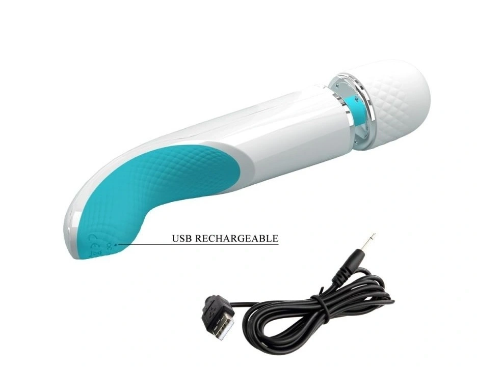 Vibrator Masaj Pretty Love Berlas, 7 Moduri Vibratii, 5 Viteze, Silicon, USB, Alb/Albastru, 29 cm