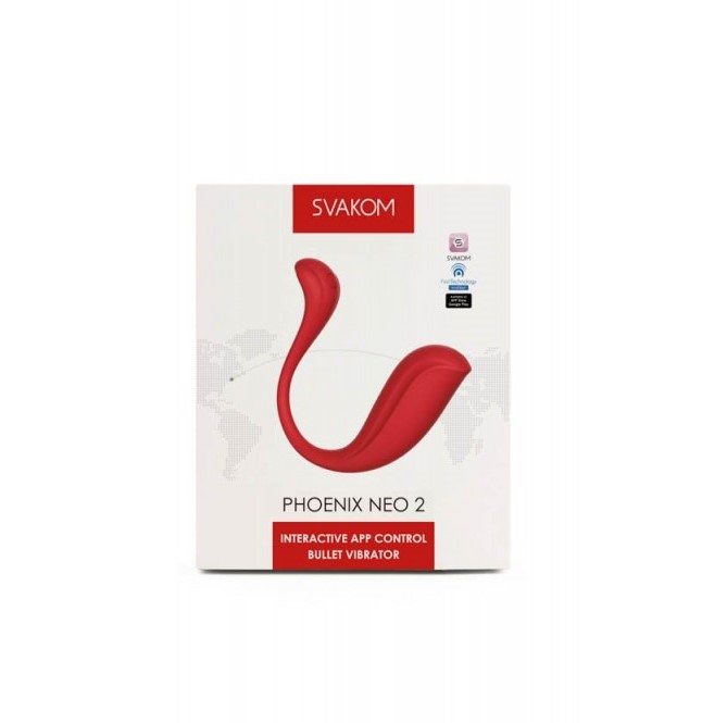 Vibrator Phoenix Neo 2 SVAKOM, 11 Moduri Vibratii, Free App, Silicon, USB, Rosu, 15.7 cm