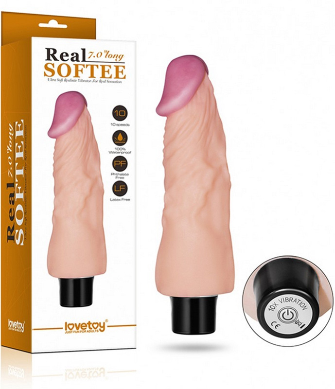 Vibrator Realist Real Softee, 10 Moduri Vibratii, TPE, Natural, 18 cm
