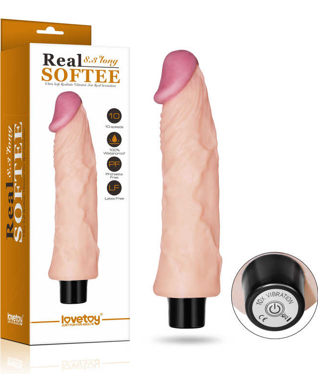 Vibrator Realist Real Softee, 10 Moduri Vibratii, TPE, Natural, 21 cm