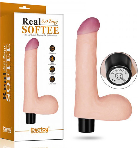 Vibrator Realist Real Softee, 10 Moduri Vibratii, TPE, Natural, 20.5 cm