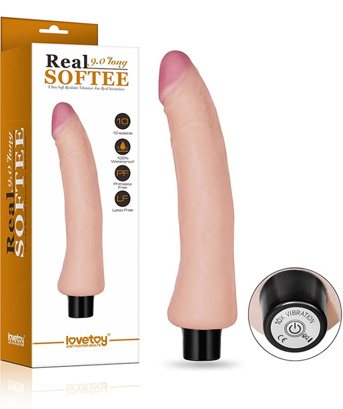 Vibrator Realist Real Softee, 10 Moduri Vibratii, TPE, Natural, 23 cm