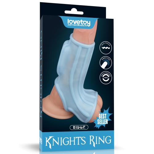 Manson Penis si Testicule Knights Ring Ridge cu Vibratii, Albastru