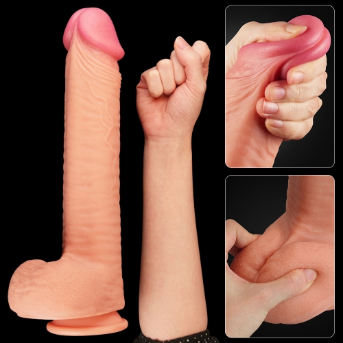 Dildo Realist Nature Cock, Silicon Dubla Densitate, Natural, 30.5 cm