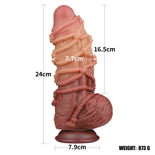 Dildo Nature Cock with Rope, Silicon Dubla Densitate, Maro, 24 cm