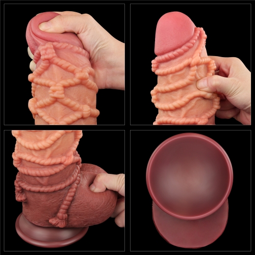Dildo Nature Cock with Rope, Silicon Dubla Densitate, Maro, 24.5 cm