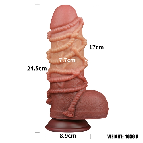 Dildo Nature Cock with Rope, Silicon Dubla Densitate, Maro, 24.5 cm