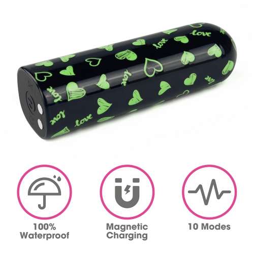 Glont Vibrator Glow in the Dark Heart Massager, 10 Moduri Vibratii Puternice, ABS, USB, 8.5 cm