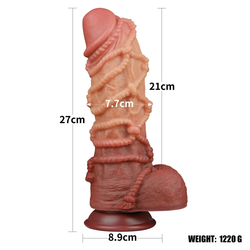 Dildo Nature Cock with Rope, Silicon Dubla Densitate, Maro, 27 cm