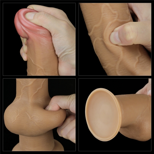 Dildo Realist Dual Layered Handle Cock, Silicon Platinum, Natural, 25 cm