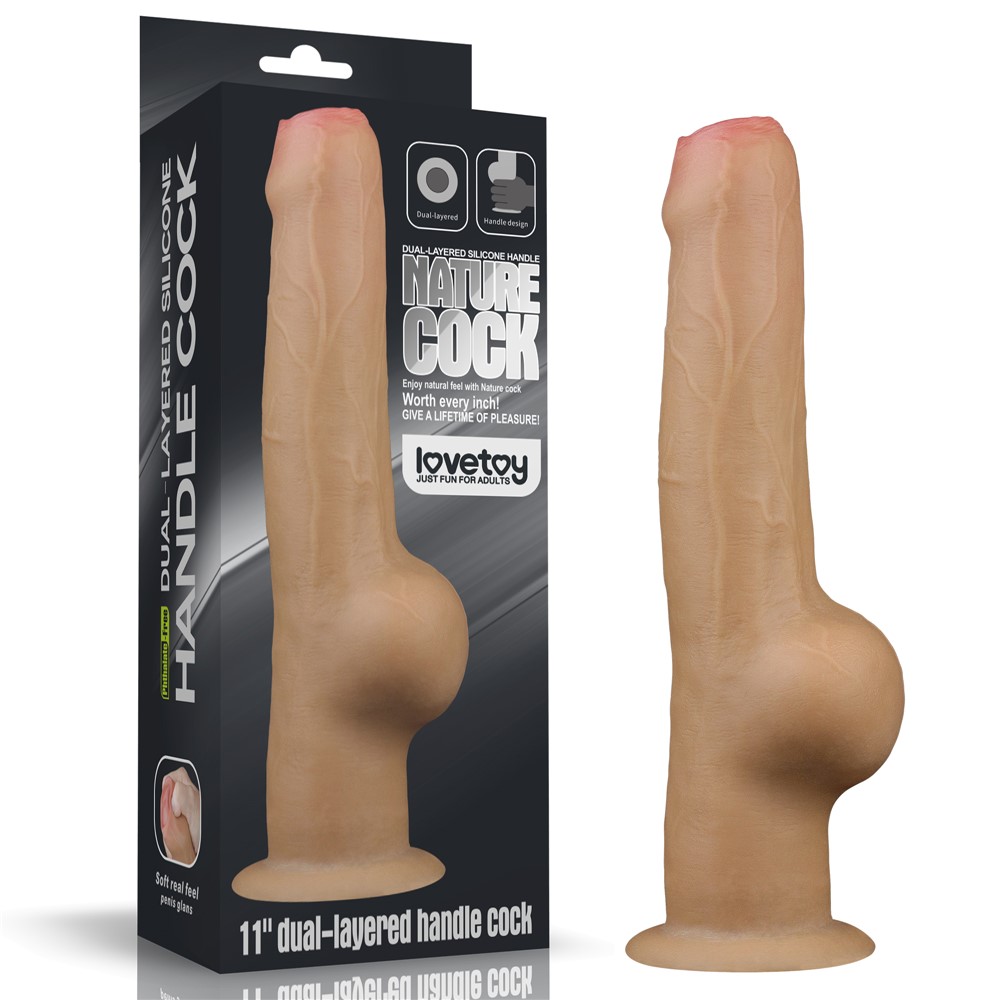 Dildo Realist Dual Layered Handle Cock, Silicon Platinum, Natural, 27.8 cm